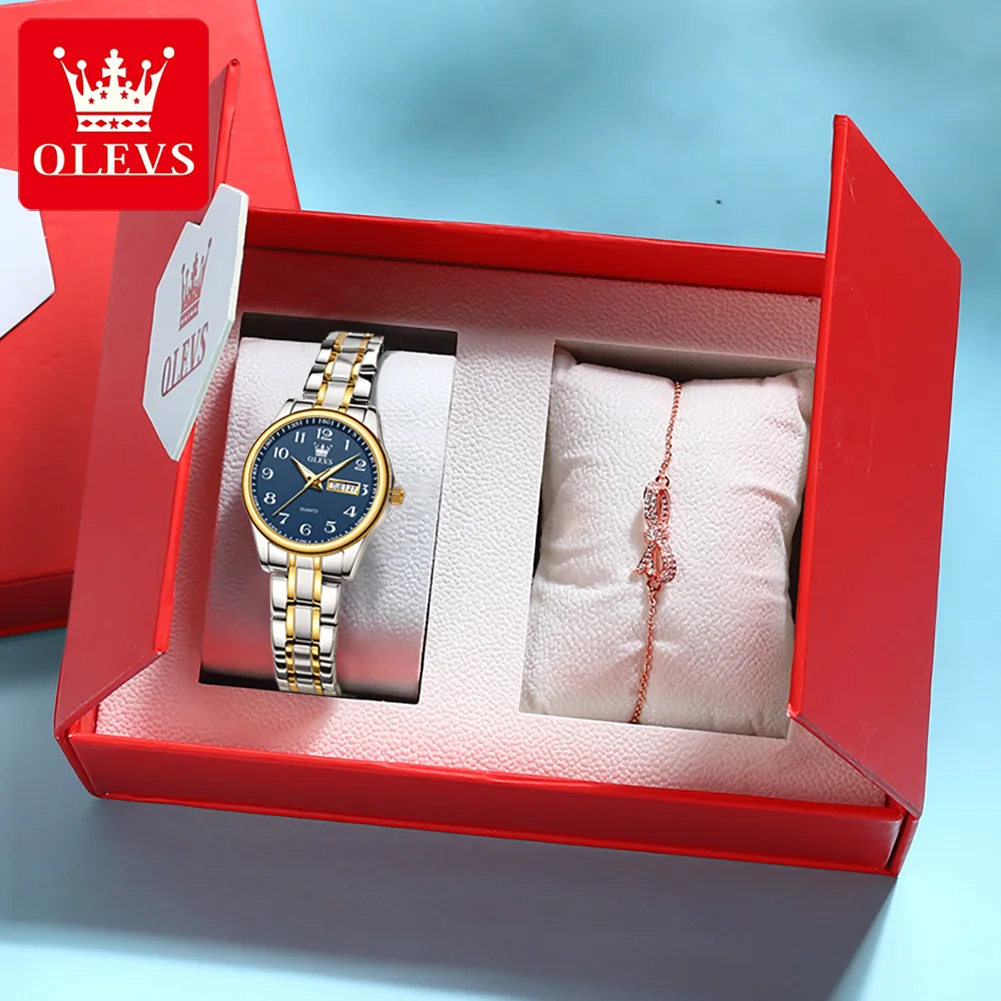 

OLEVS Fashion Quartz Watch for Women Stainless Steel Waterproof Luminous Auto Date Digital Wristwatch Elegant Ladies Dress Watch
