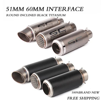 ท่อไอเสียรถจักรยานยนต์แบบใหม่ขนาด 51 มม./60 มม. ท่อกลมเฉียงสีดำไทเทเนียมผสมคาร์บอนไฟเบอร์ ท่อไอเสีย GP-project 1