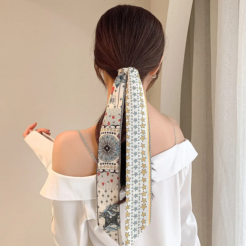 2023 New Fashion Silk Scarf Hair Band Long Ribbon Bow Korean