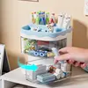 Practical Multi-Functional Desk Organizer Pen Holder Double Layers Rotating Pencils Storage Rack Student Cosmetics Storage Shelf 2