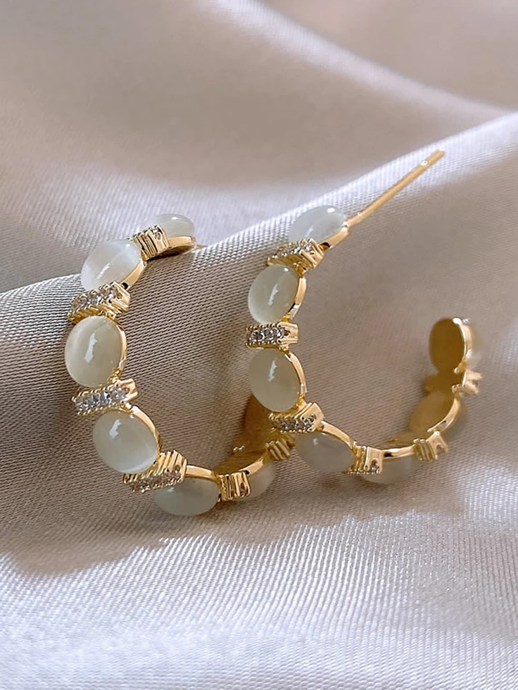 2025 New Luxury Opals Inlaid Zircon C-shaped Dangle Earrings