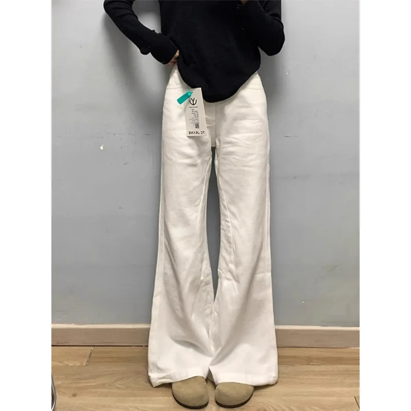 화이트 마이크로 플레어 청바지 2024 새로운 여성의 하이 웨이스트 신축성 슬리밍 플러스 사이즈 모카신 바지  Best5