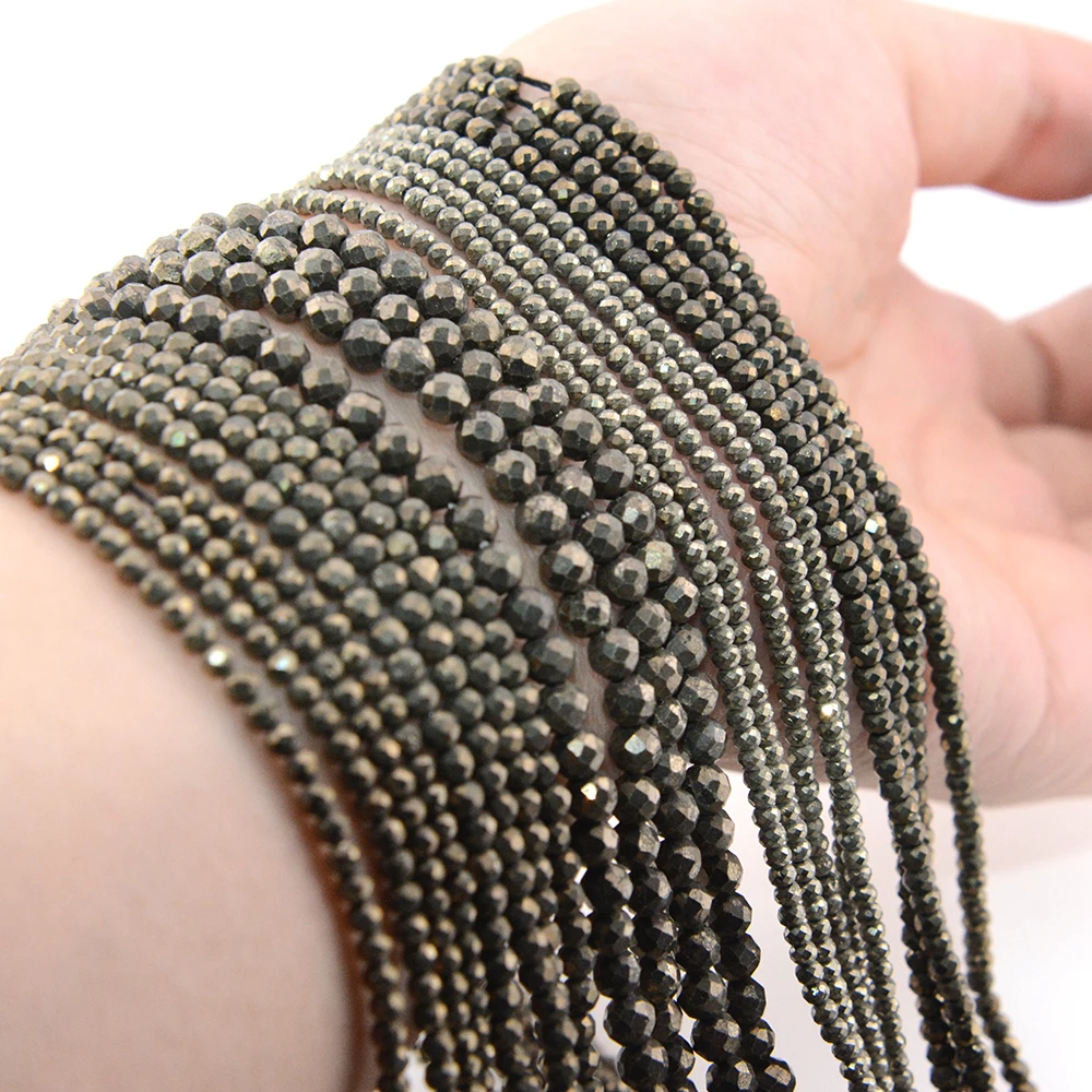 Natural Pyrite Faceted Round / Rondell Beads 2mm,3mm,4mm,1x2mm,2x3mm，for Jewelry Making Bracelet Necklace Beads DIY Wholesale 6