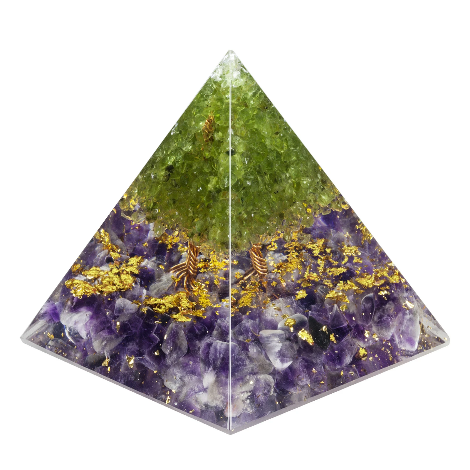 Reiki Healing Tumbled Stone Orgone Pyramide Natural Peridot Tree Of Life Orgonite Pyramid Generator For Chakra Balancing