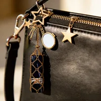 Custom Name Portable Small Mirror Lipstick Bag Keychain Stainless Steel Metal Net Pocket Interchangeable Lip Balm Bag Key Chain 3