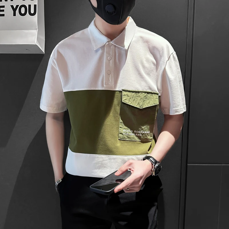 

Boutique Men's Short-sleeved Loose Casual Fashion Patchwork T-shirt Polo Shirt All Match Slim Spirit Does Not Pick People