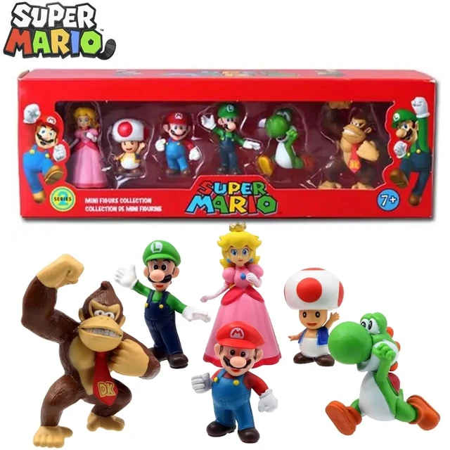 6 STYLES Super Mario Bros Action Figure Toys Dolls Luigi Yoshi Mushroom Kid  Gift