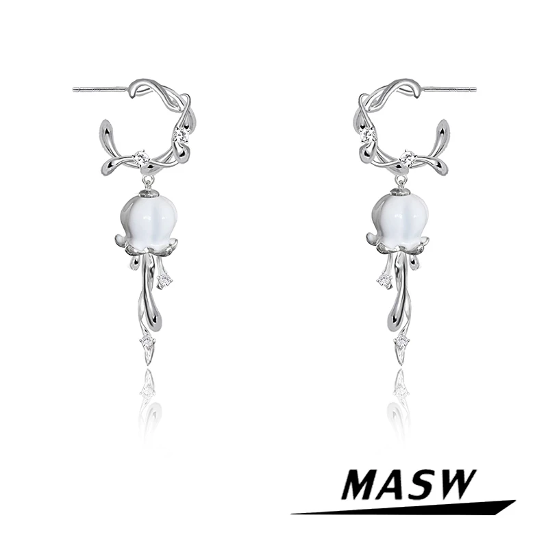 

MASW Original Design White Flower Earrings Elegant 2023 Trendy Jewelry High Quality Copper Metal Drop Earrings For Women Girl