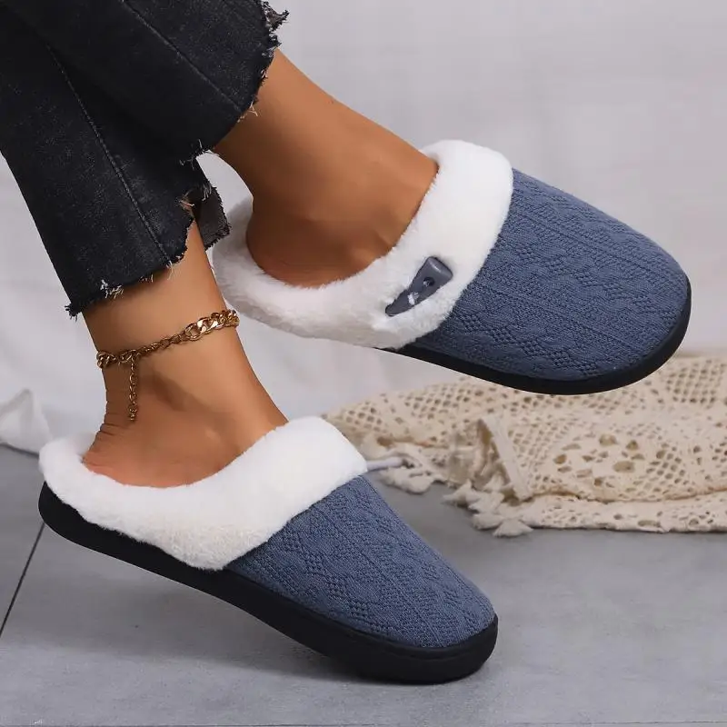 Platform Fluffy Slippers Women House Plush Fashion Designer Winter Shoes Ladies Flats Warm Home Casual Footwear Elegant Big Size — view 2