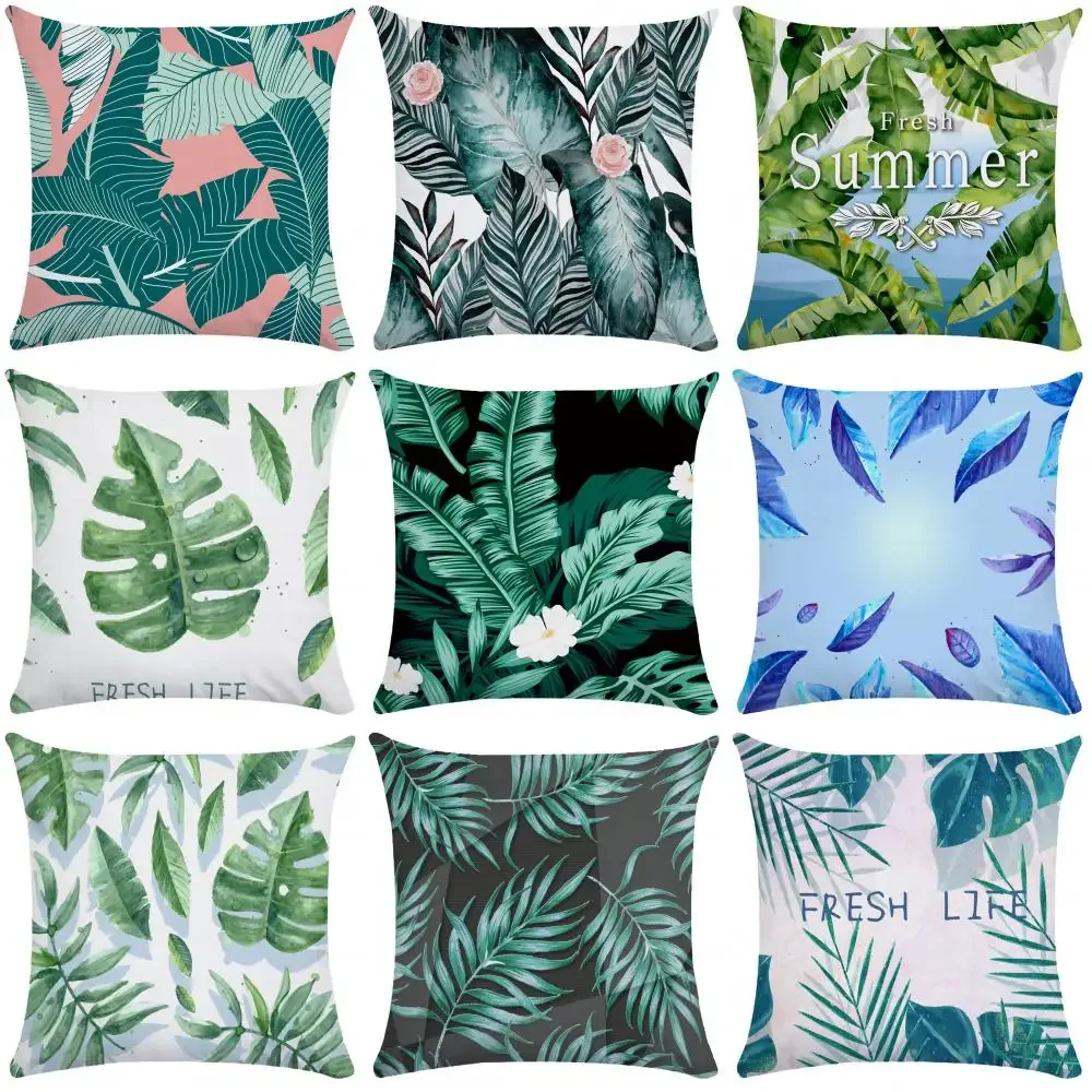

Palm Leaf Outdoor Cushion Cover Nordic Hand-painted Plant Pillow Case Soft Pillowslip Short Plush Pillowcase 40*40 Car Square 50