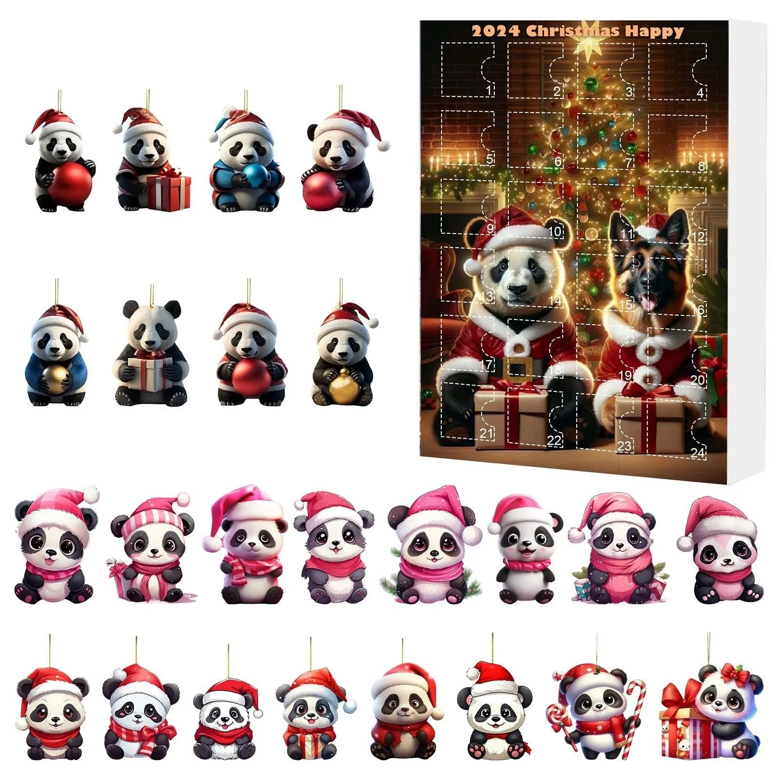 Acrylic Christmas Advent Calendar Cute Panda Pendant Hanging Gift Christmas Tree Decor Home Pendant 2d Flat