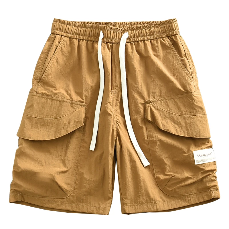 

Summer tide brand loose multi-pocket men's cargo large pocket elastic waist drawstring sports straight shorts