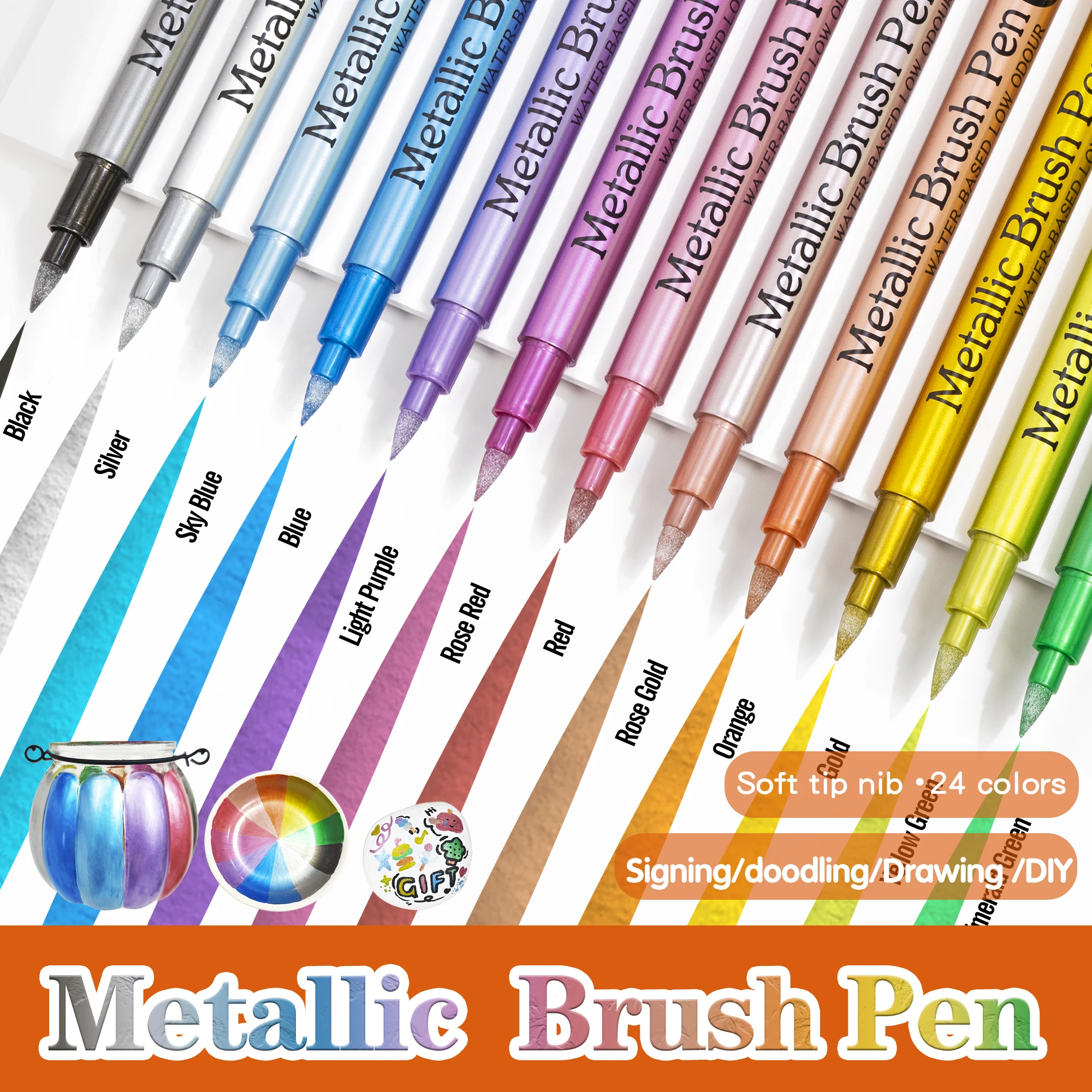 12/24 Colors Metallic Markers Pens colors Paint Pens for Black Paper, Glass,Rock Painting,DIY Scrapbook Album Student stationery 3