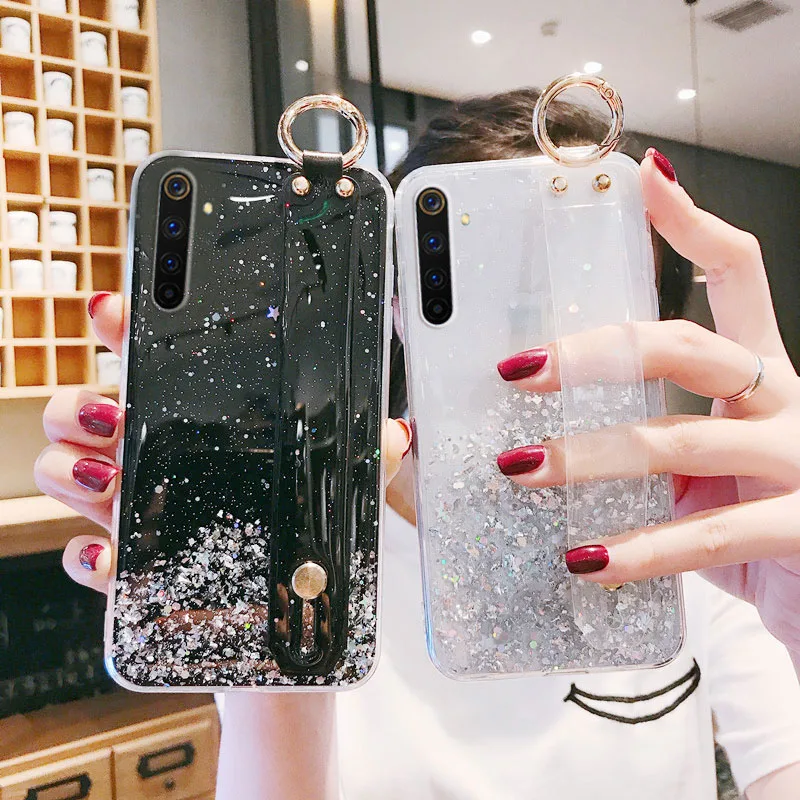 

Wristband Glitter Case For Oppo A54 A15 A16K A53 A53S A55 A72 A52 A5 A9 A83 A1 2020 A74 A95 A96 A93 A36 A76 K9S A1K Case Cover