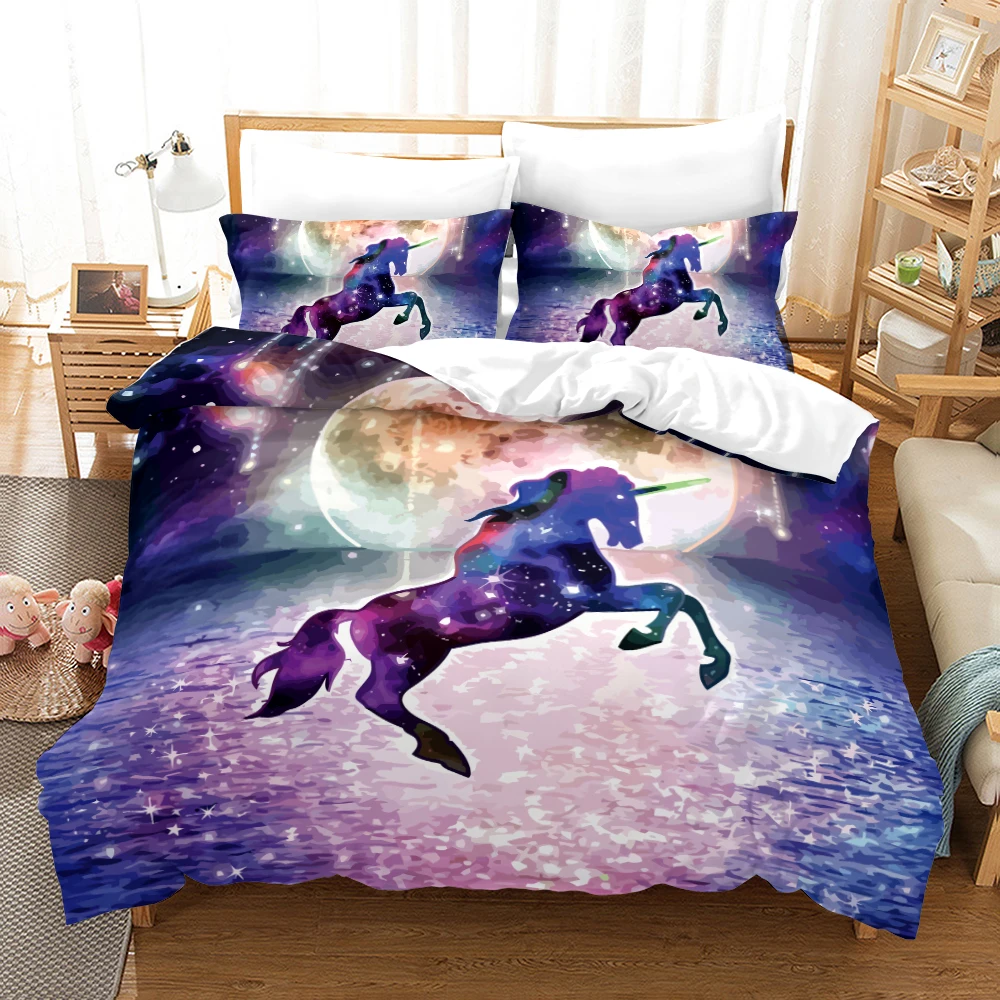 Kids Unicorn Bedding Sets Kids Girl Design Bedclothes Cartoon Duvet Cover With Pillowcase 240x220cm Decor Home Bedclotes