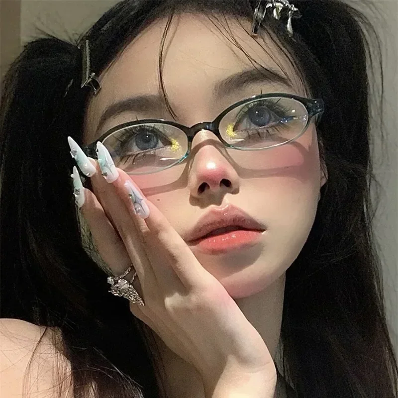10Pairs Anti-blue Eyeglasses Vintage Small Oval Glasses Girls Y2K Style Red Green Frame Glass Eyewear Decorative Outdoor Gifts