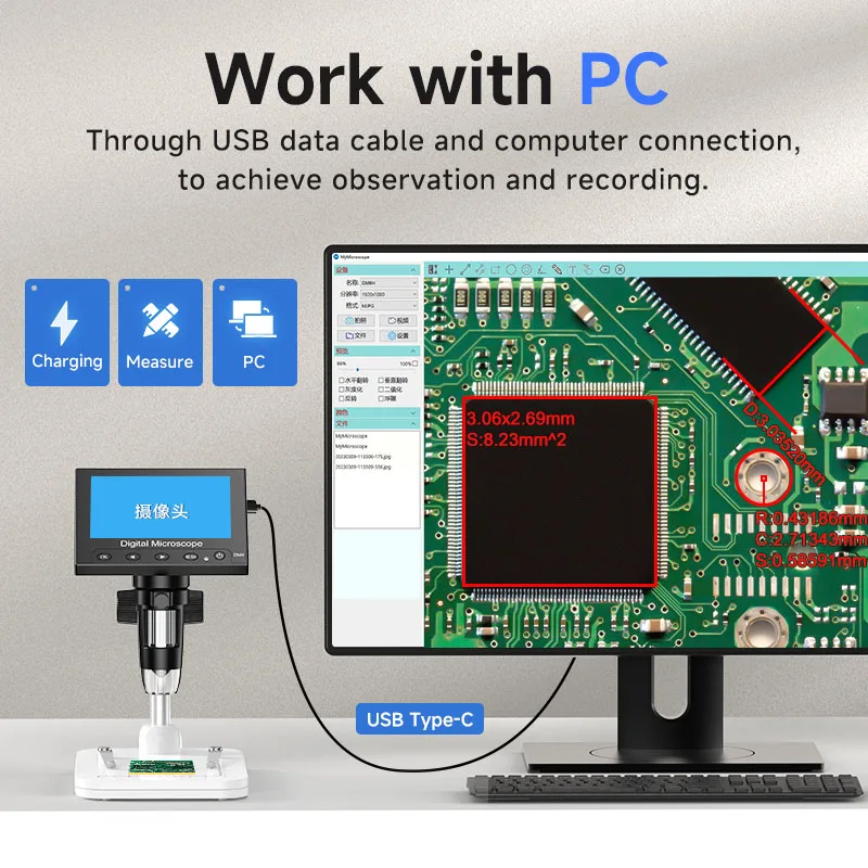 RIEVBCAU 4.3 인치 디지털 현미경 1000X 코인 현미경 납땜 현미경 전자 수리 PCB PC 노트북(DM4)
