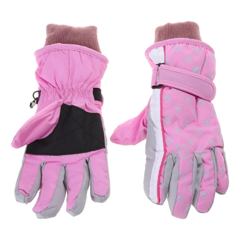 57EE Winter Snow Mittens Boys Girls Outdoor Riding Thermal Gloves for 5-8 Years Kids