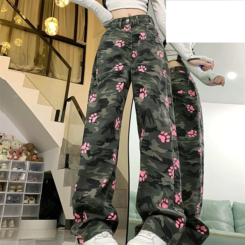 Spring Autumn Women's Button Zipper Pockets Camouflage Geometric Cartoon Print Straight Leg Casual Sports Fashion Trousers Pants color blocked geometric elastic sports wide headband in multicolor size one size