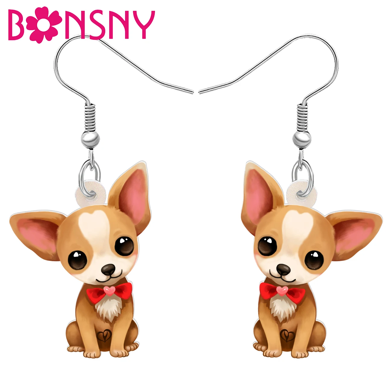 BONSNY Acrylic Gentleman Chihuahua Dog Dangle Drop Earrings Jewelry Gifts For Women Kids Accessory