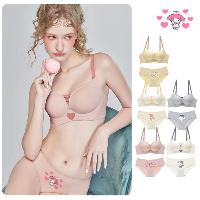 

Sanrios Melody Hellokitty Cinnamoroll Pochacco Seamless Bras Briefs Panties Summer Cool Wireless Brassiere Underwear Breathable