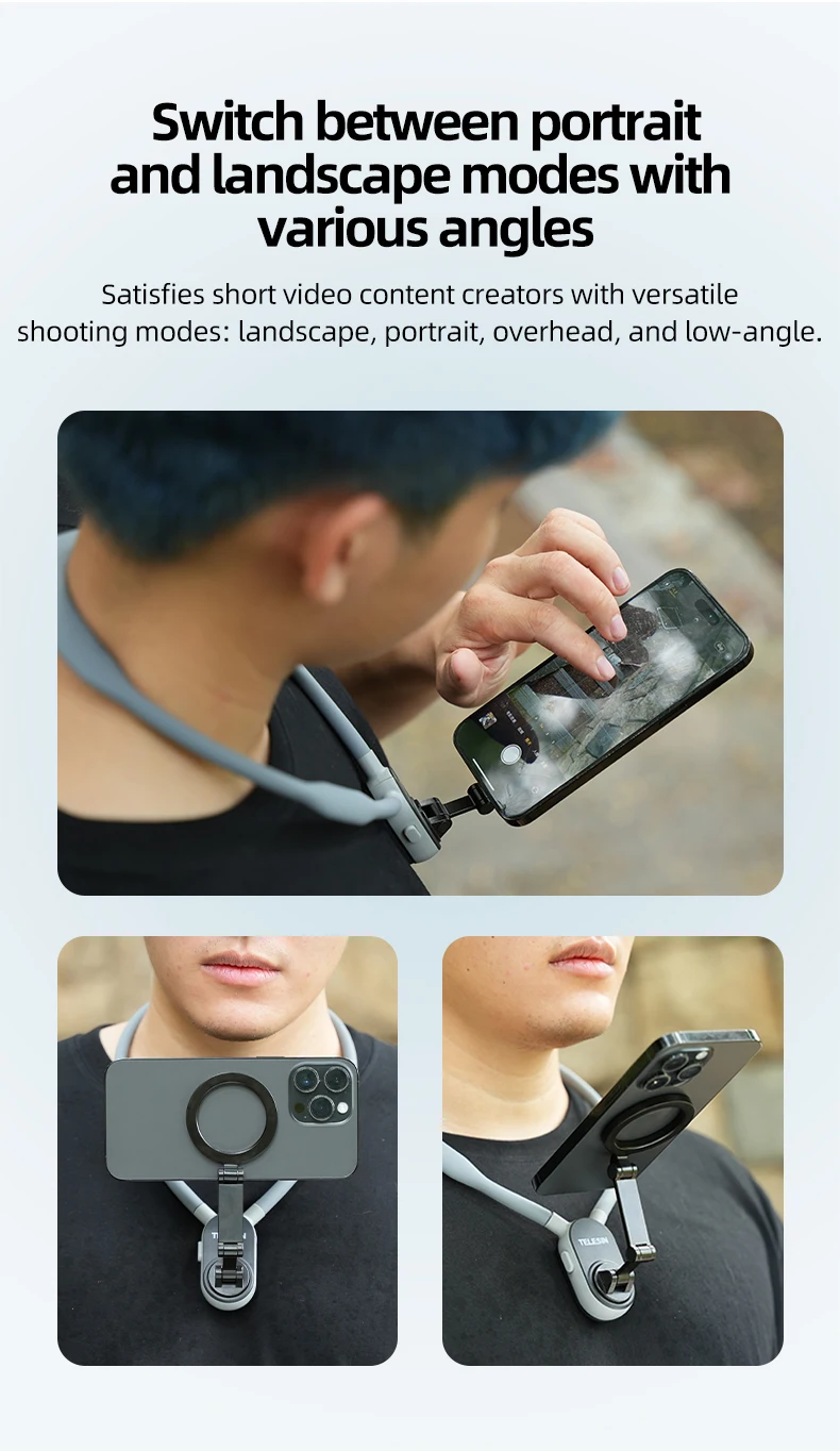 TELESIN MNM-001 Für iPhone 12 / 13 / 14 / 15 Silikon Hals Halterung  Magnetische Selfie Stick Telefon Hals Halterung