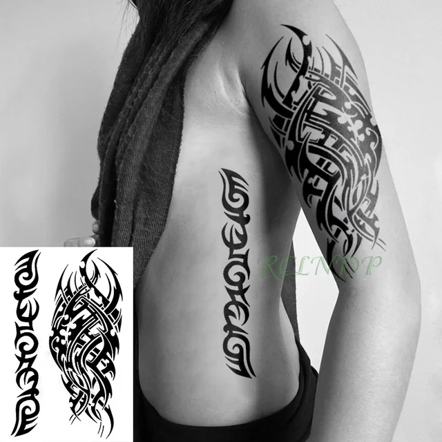 Autocollant de Faux Tatouage Temporaire Étanche motif Bande de Totem Tribal, Flash de Personnalité, sur la Taille, au Bras, Pied, pour Fille, Femme et Homme 4