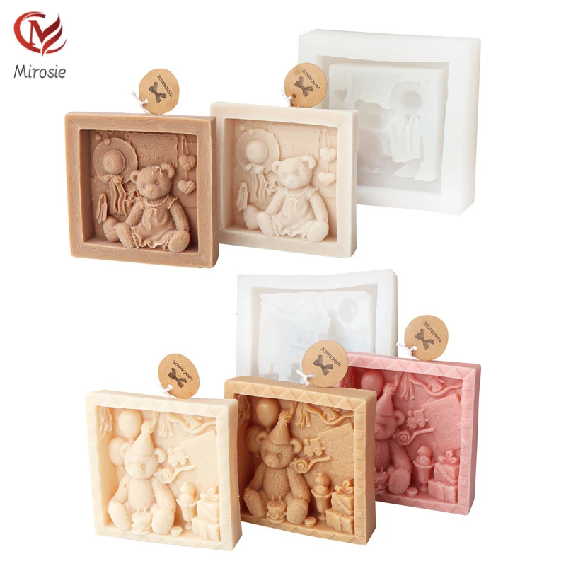 

Mirosie Nordic Style Silicone Photo Frame Bear Candle Mold Birthday Gift Hat Bear Aromatherapy Plaster Mold Cake Decoration