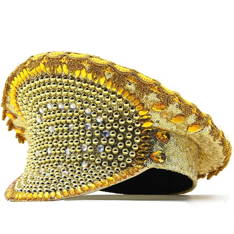 

Fashion Sergeant Hat with Rhinestones Bridal Shower Hat Bachelorette Party Cosplay Hat Night Club Captain Hat Headdress
