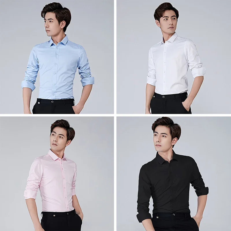 Men Long Sleeve Shirt Business Hydrophobic Anti-fouling Slim Fit Big Size 5XL