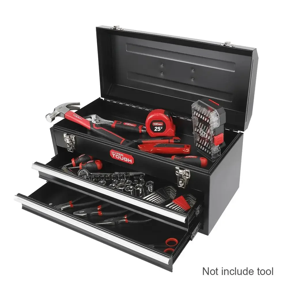 20-Inch Black Steel 2-Drawer Tool Box Chest with Lid Ergonomic Handle Secure Latches Ball-Bearing Slides Garage Workshop Storage 6
