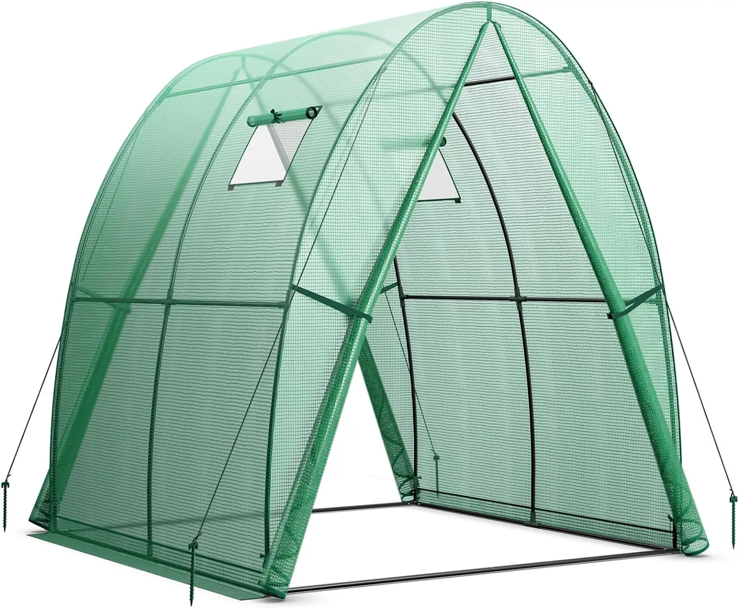 

6x6x6.6 FT Greenhouse, Outdoor Wall-in Tunnel Greenhouse with Ground Stakes, Rope, 2 Zippered Doors, 2 Roll-up Windows