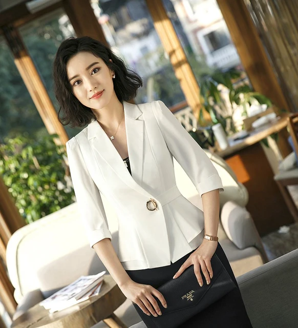 Blazer Bianco Donna Elegante - Taglie Forti, Cotone, Maniche Lunghe Con Risvolto, Per Ufficio E Cerimonie - Foto 6