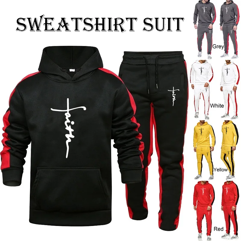 Hot Men's New Fashion Casual Wear faiths Printing Suit Men's Hooded Sweater Pants Sports Suit