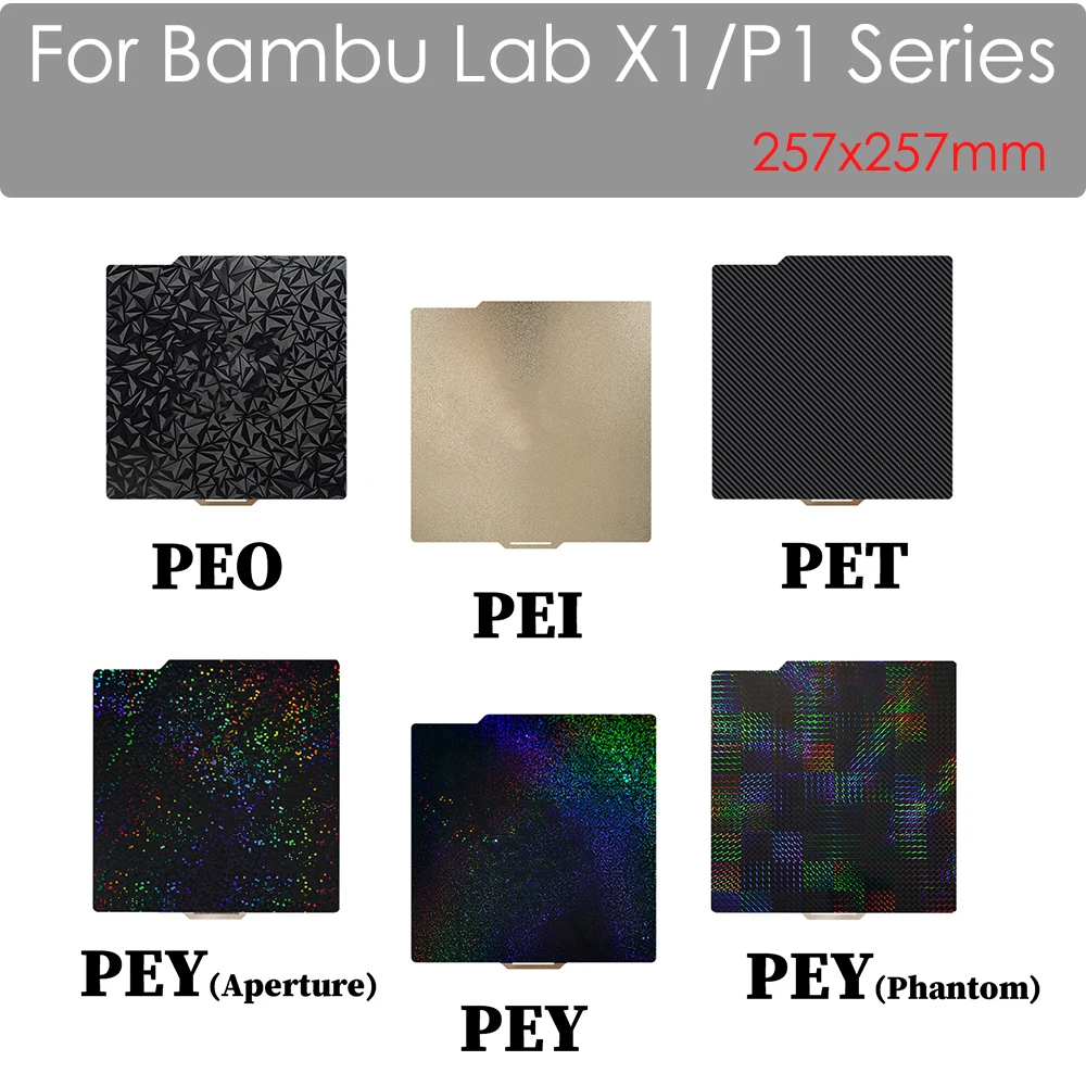 Bambu Lab P1S 빌드 플레이트 A1 X1C Pei 텍스처 257x257 H1H PEY Peo 시트, Bambulabs X1 카본 Bambulab P1P 용 용수철 스틸