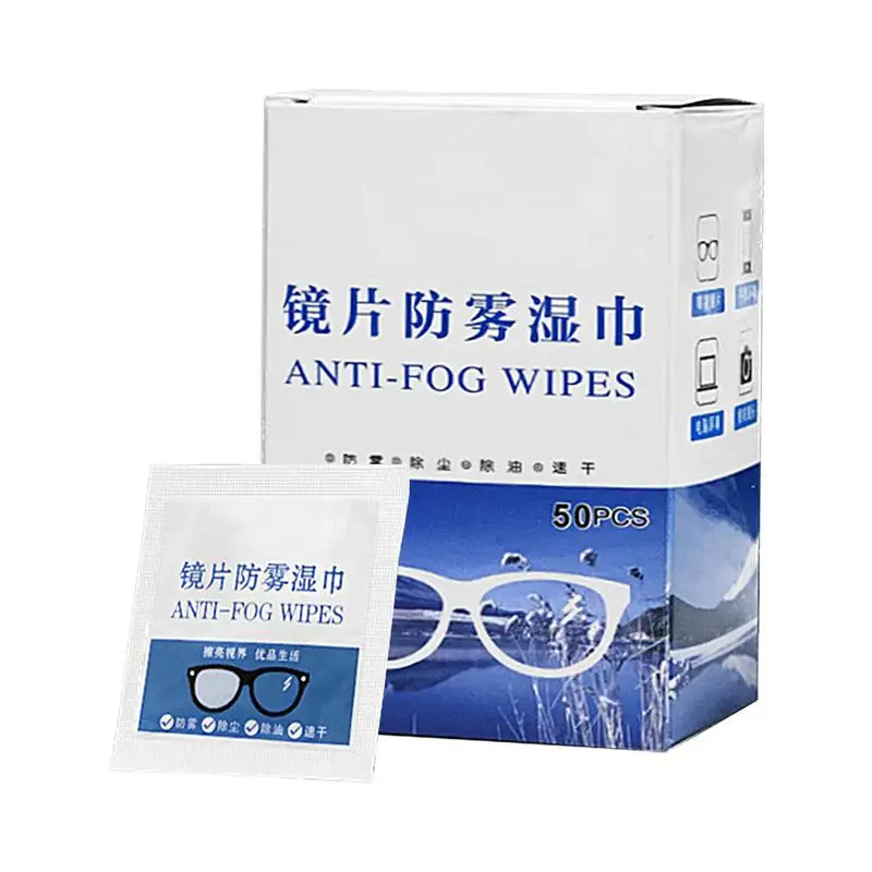 

Lens Wipes 50pcs Eyeglass Lens Anti-Fog Pre-Moistened Pads Indoor Outdoor Eyeglasses Wiping Cloths For Bathroom Mirror Camera