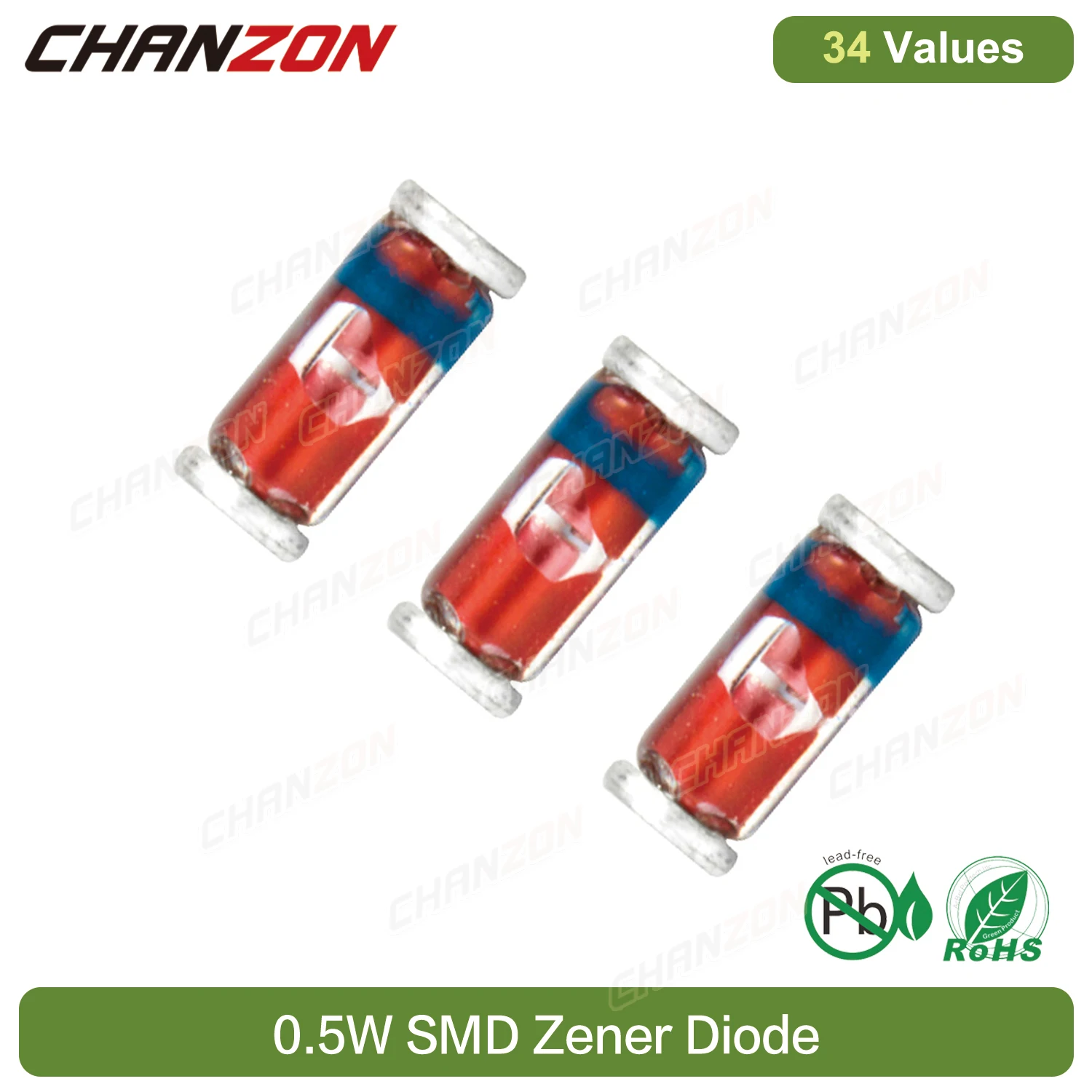 34 Valori 0.5W Smd Zener Kit Diodo Raddrizzatore 2V 3V 3.3V 3.6V 5.1V 5.6V 7.5V 10V 12V 13V 15V 16V 18V 20V 22V 24V 30V 36V 39V 47V