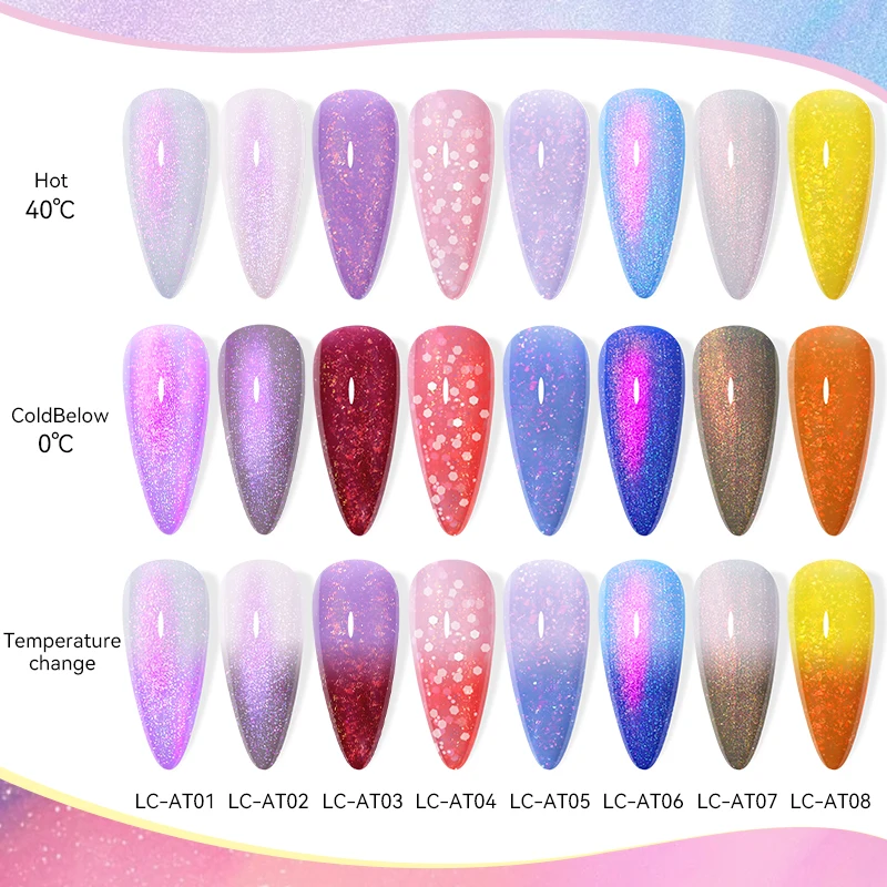 LILYCUTE Color Changing Auroras Thermal Gel Nail Polish Nude Purple Glitter Sparking Long Lasting Manicure Nails Art Gel Varnish 5