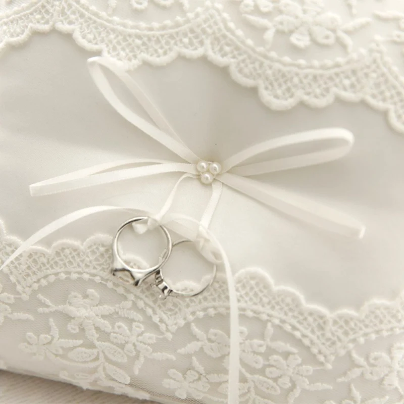 20x20cm White Lace Wedding Ring Pillow Bridal Bearer Pillow Cushions Wedding Marriage Ceremony Decoration Supplies 6