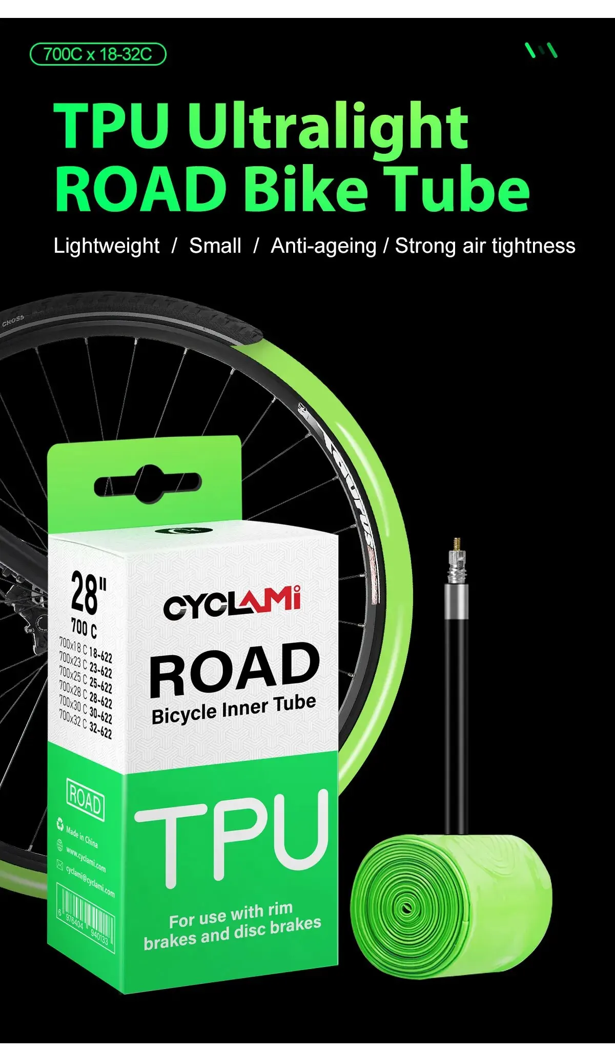 Description Picture 3 of itemCYCLAMI Ultralight 30g Bicycle Inner Tube Road Bike Bicycle TPU Inner Tire 45mm 65mm 85mm French Valve Super Light Tube