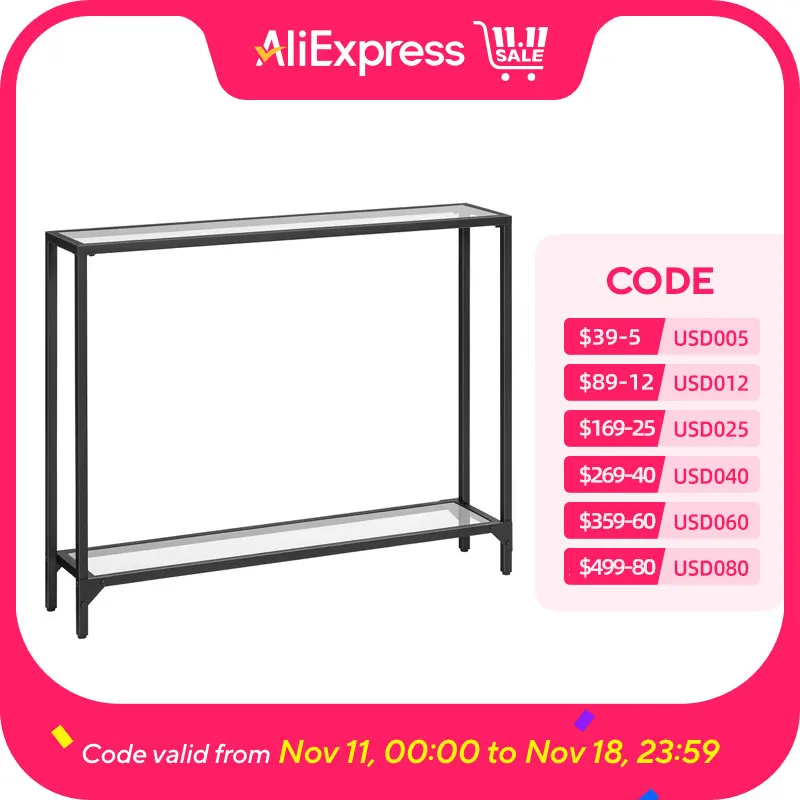 39.4" Black Console Table, Tempered Glass Sofa Table, Modern Entryway Narrow Couch Metal Frame, for Living Room