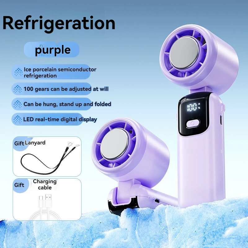 JPNPL 4000mAh Hanging Ice Pack Handheld High-speed Folding 100 Speed Infinitely Adjustable Fan Portable For Outdoor Neck_voghion.com