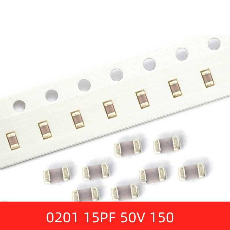 

100 шт., керамический конденсатор SMD 0201 15PF 50 В ± 5% 150J