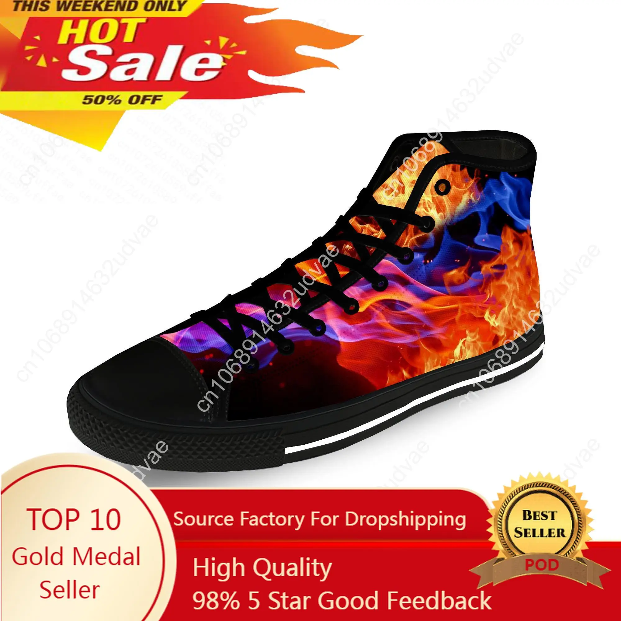 

Anime Cartoon Flaming Flame Fire Casual Cloth Fashion 3D Print High Top Canvas Shoes Men Women Lightweight Breathable Sneakers