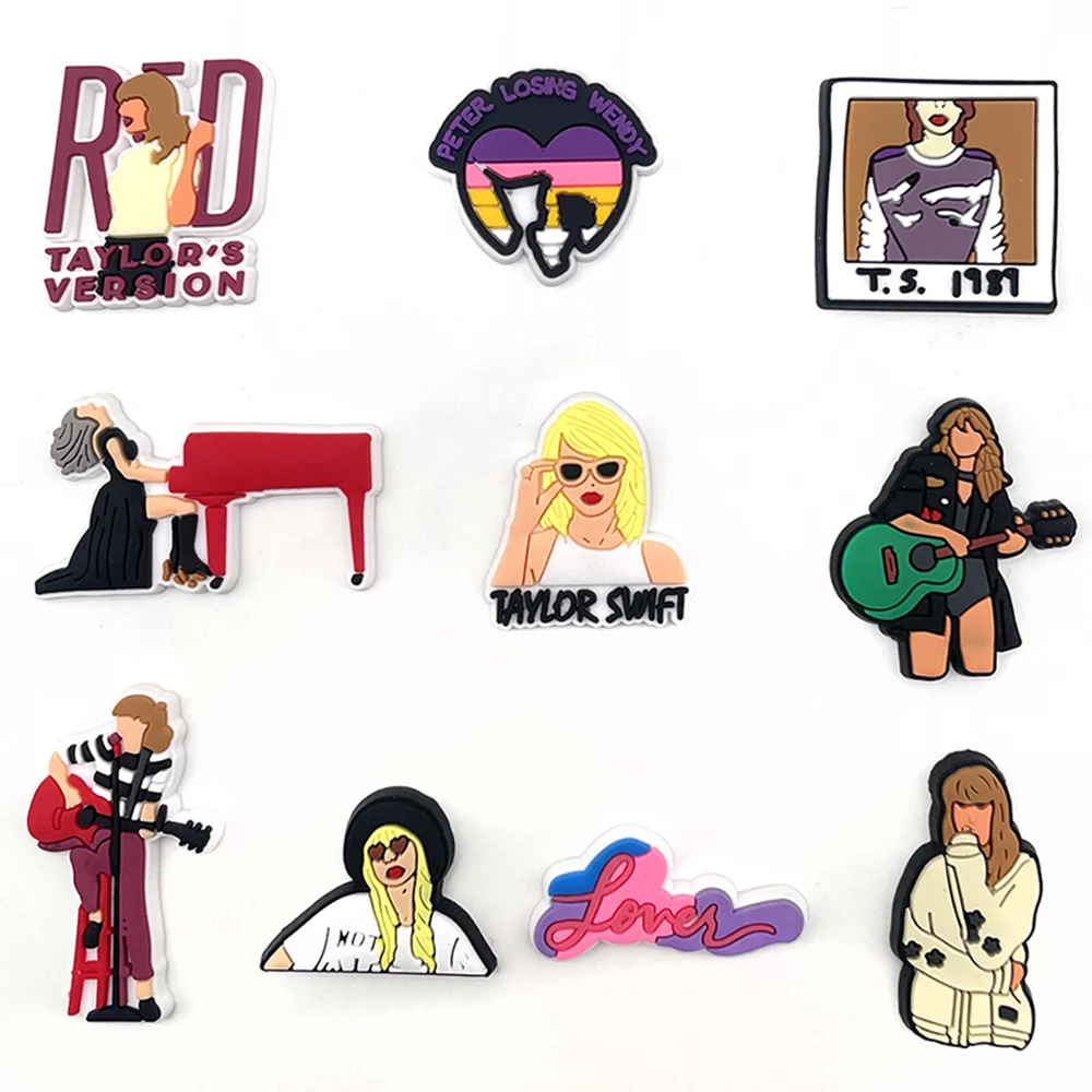 

10Pcs/set American female singer cartoon PVC Shoe Charms DIY Shoe Aceessories Fit shoe buckle girls fans Gifts