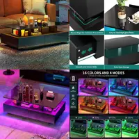 Modern Rectangular LED Coffee Table with Storage, Sleek Black Living Room Furniture, Small Center Table featuring Open Shelf & 4