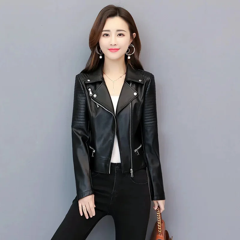 

2023 Spring Genuine Leather Jacket Women Real Sheepskin Coat Striped Women's Moto Biker Zipper Slim New Outerwear