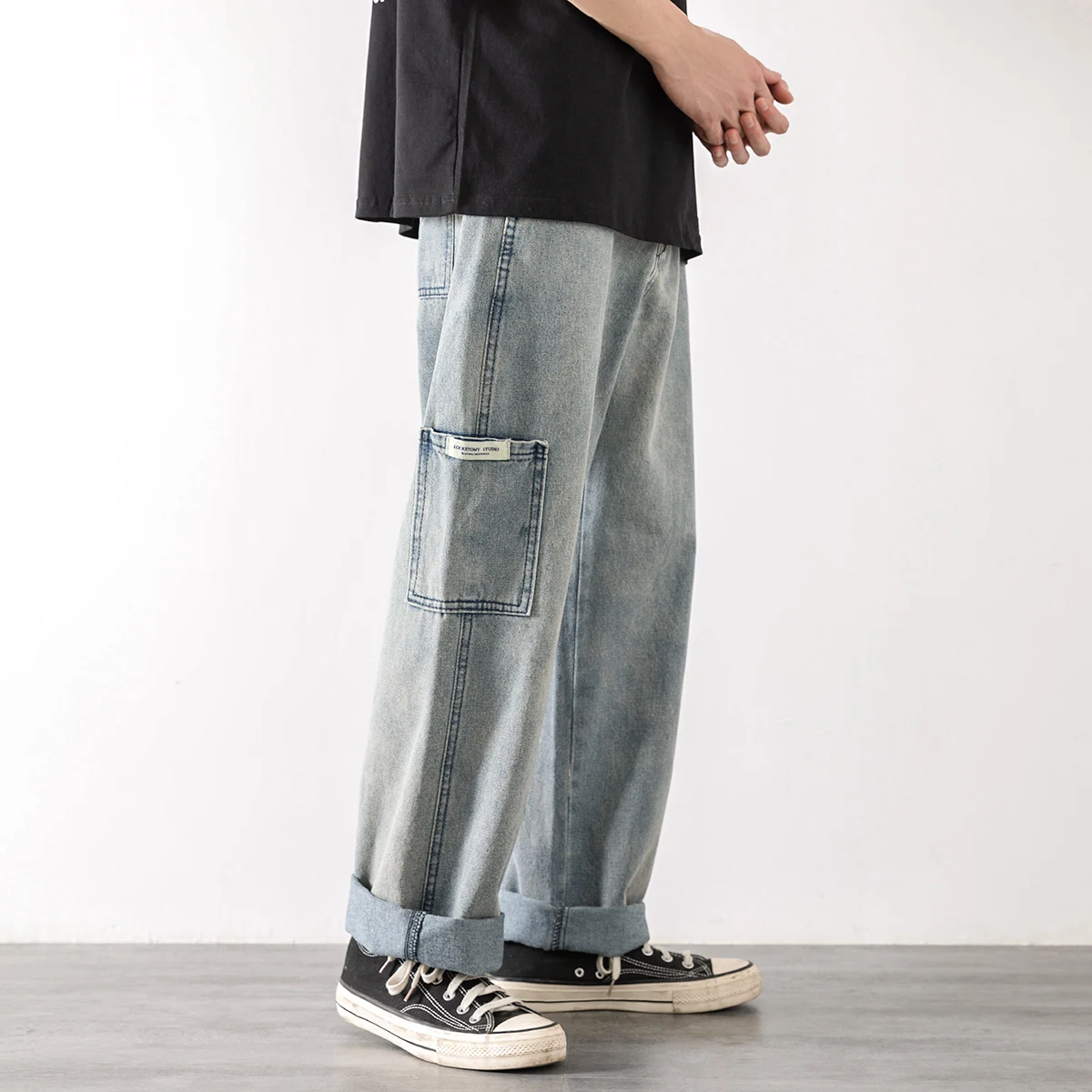 

Loose Street Style Straight Cargo Pants Jeans Men Fashion Brand Wide Leg Overalls Retro Trend Leisure Youth Denim Baggy