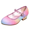 Princess Shoes for Girls Spring Autumn Glitter Fashion Kids Dress Leather Shoe Rainbow Sequins Children Party Wedding High Heels 5