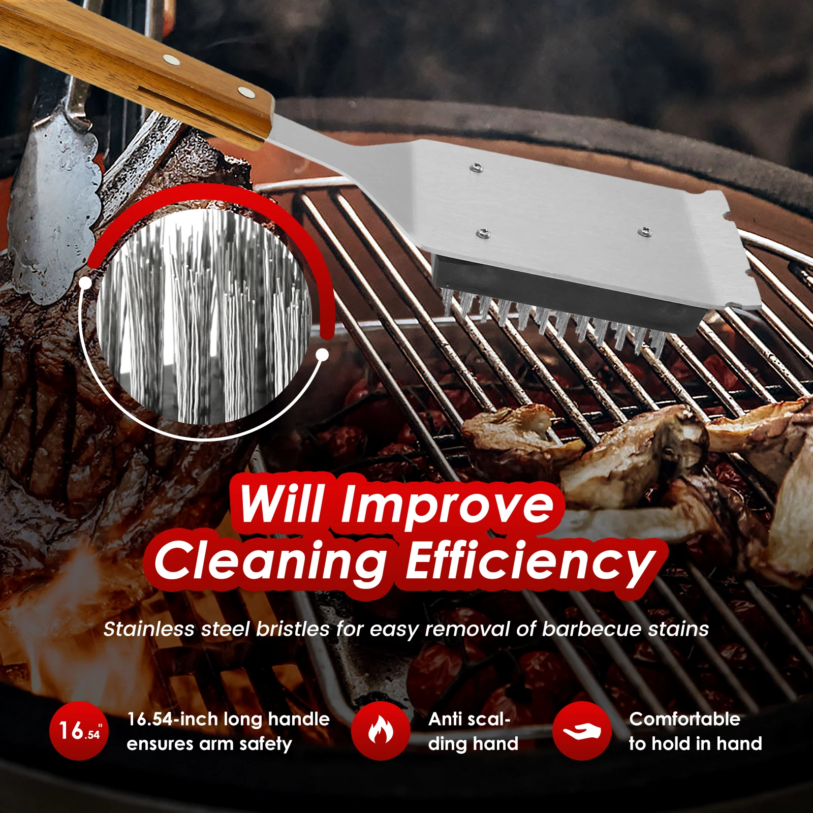 Stainless Steel BBQ Grill Cleaning Brush Set with Long Handle